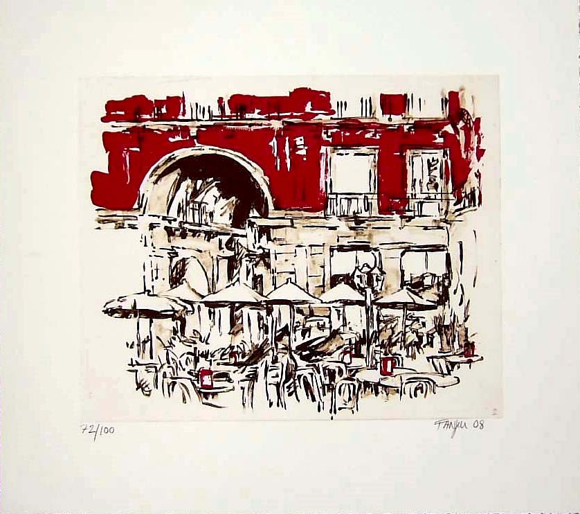 Plaza Mayor. Litografía 30x34cm. Obra de PilarFanjul.