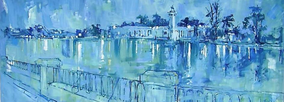 Retiro en verde. Oleo sobre Tabla. 205x90 cms. Pintura de PilarFanjul.