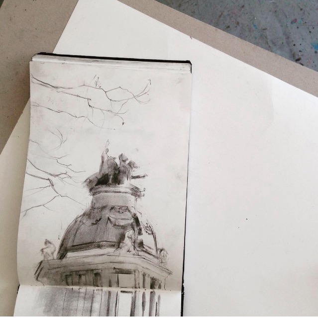 Apunte de Madrid. Grafito sobre papel. Dibujo de Pilar Fanjul.