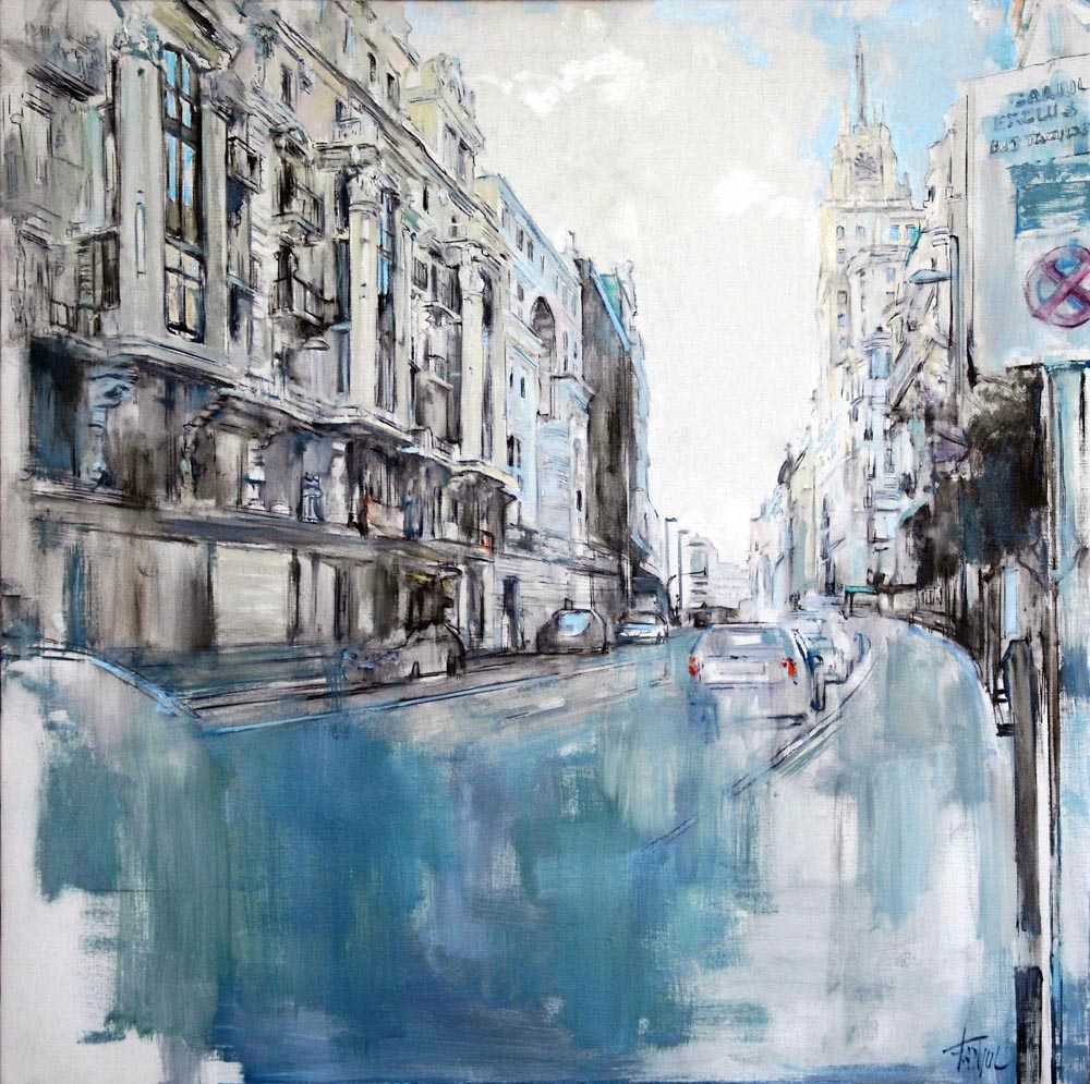 Gran Vía en sombra. Oleo/lienzo 60x60cm
