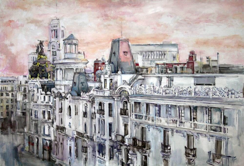 Azoteas en rosa. Óleo/ lienzo