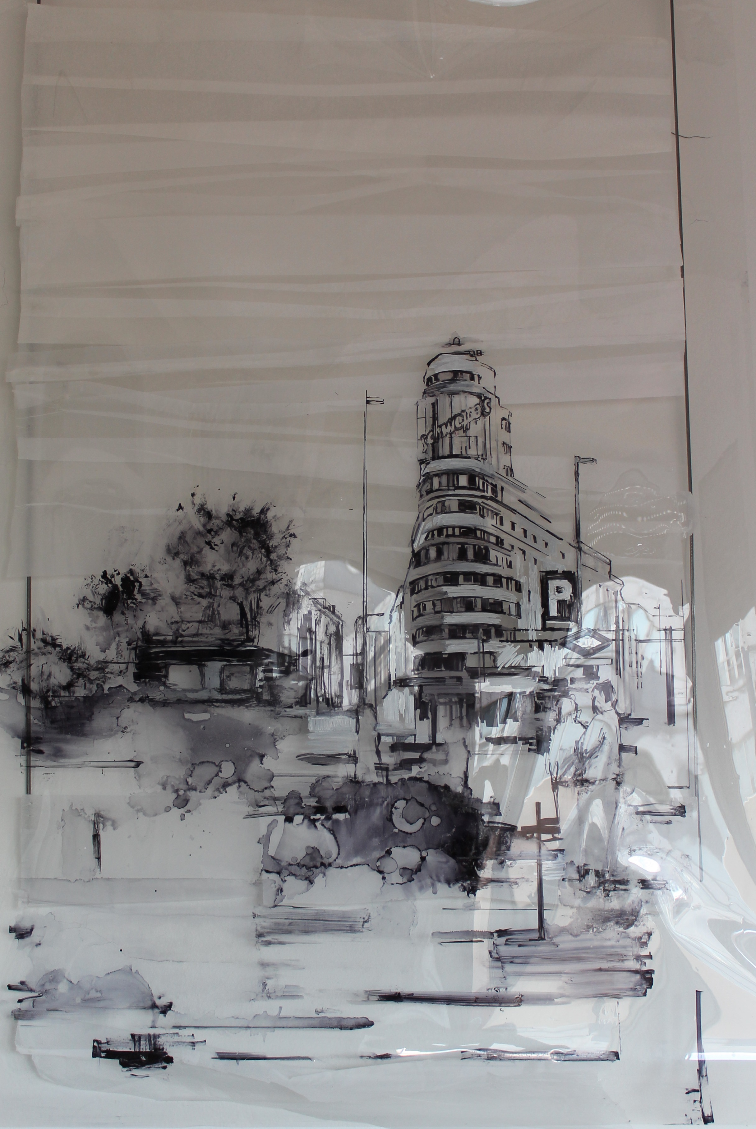 ¨Plaza de Callao¨. Collage. 150X100 cm. Obra de Pilar Fanjul.