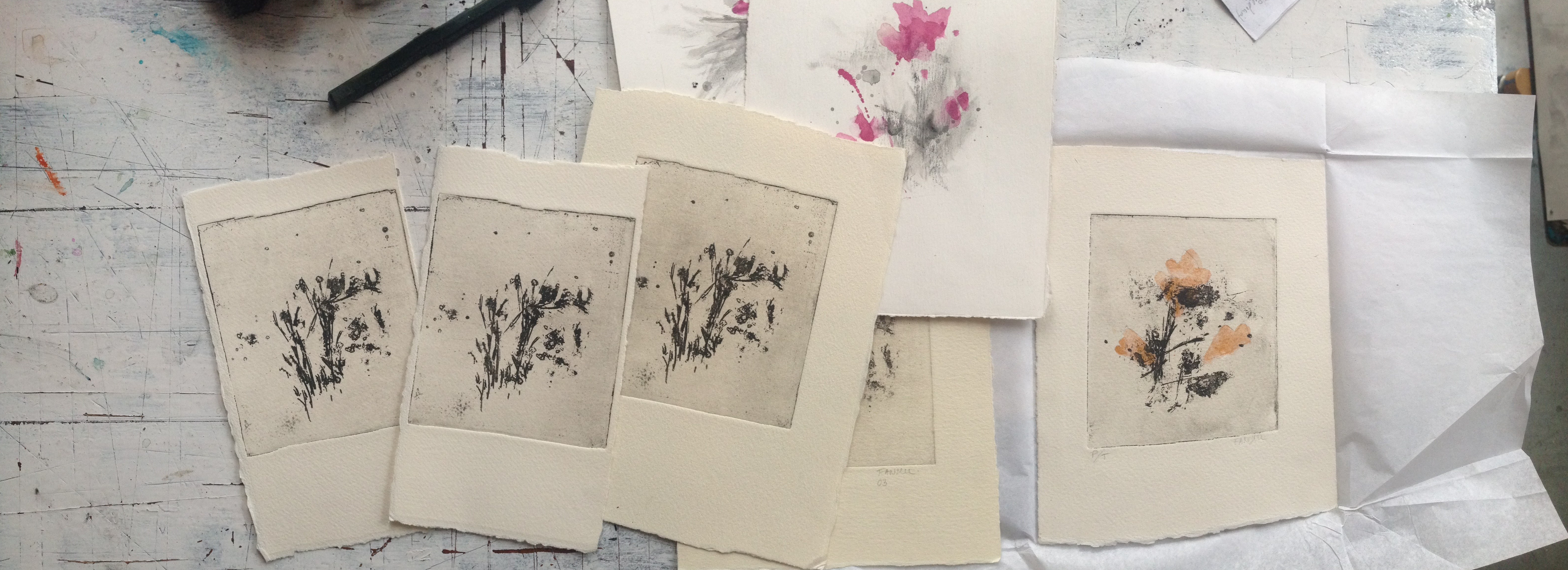 Flores. Punta Seca. Grabado de Pilar Fanjul.